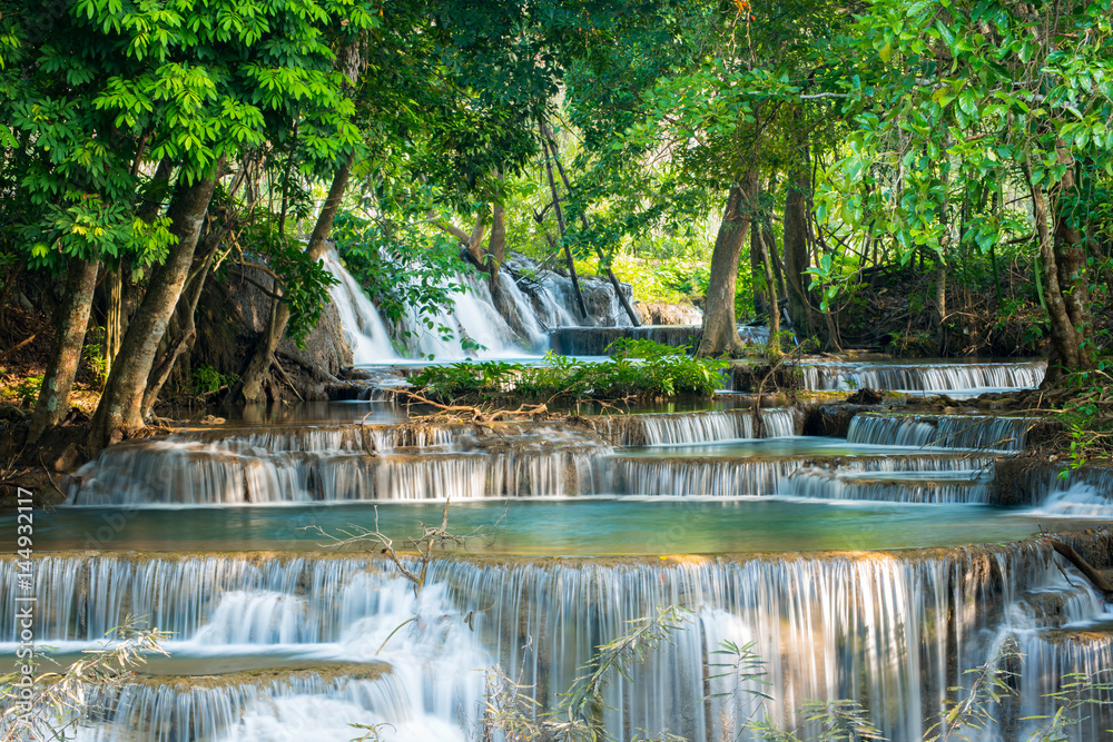 Beautiful and Breathtaking green waterfall, Erawan's waterfall, Located Kanchanaburi Province, Thailand Beautiful and Breathtaking green waterfall, Erawan's waterfall, Located Kanchanaburi Province, Thailand