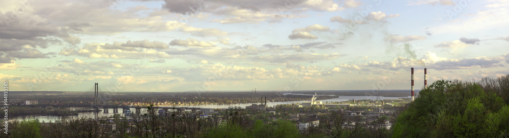 panorama, Kyiv, cloudy sky, Southbridge