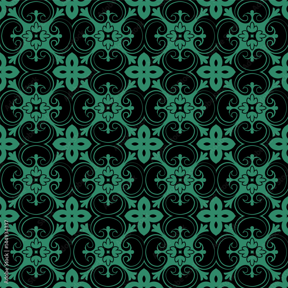 Antique seamless green background exotic curve spiral cross flower Antique seamless green background exotic curve spiral cross flower