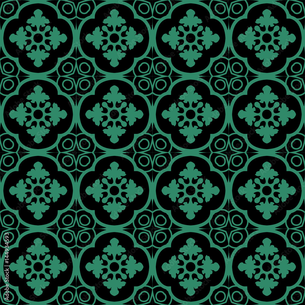 Antique seamless green background curve round cross flower