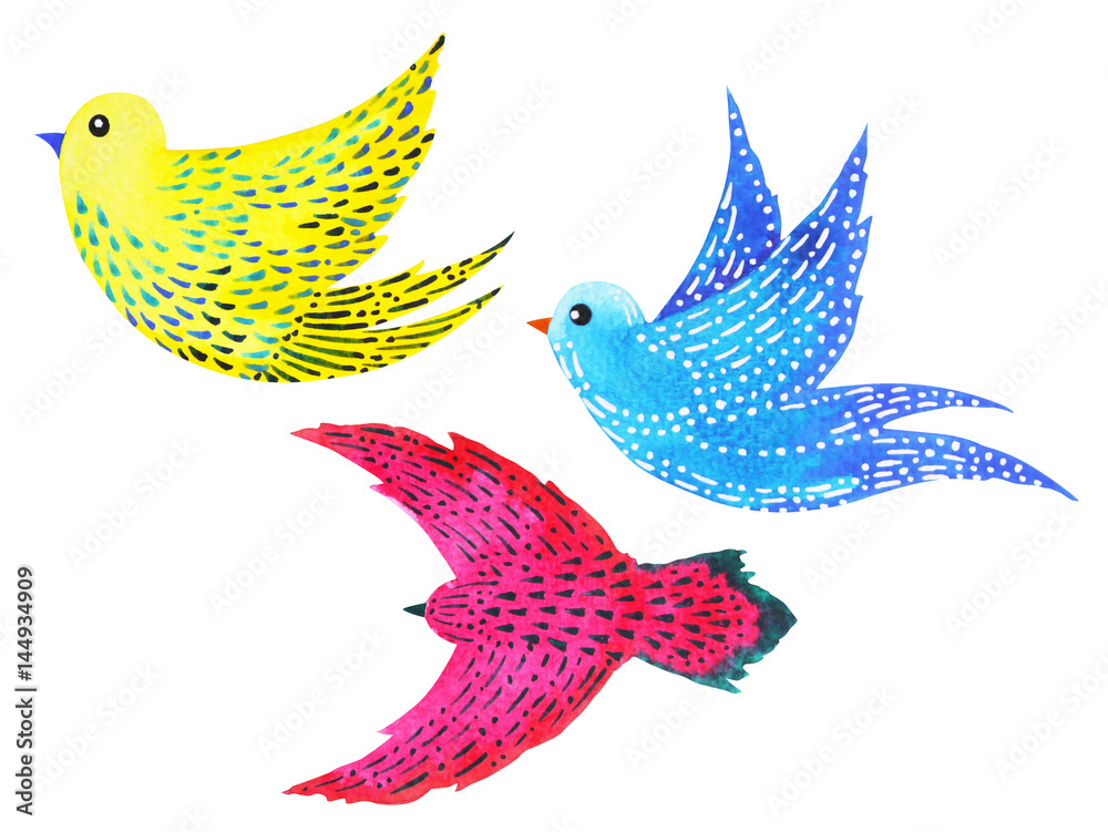 set free birds flying pattern minimal watercolor painting hand drawn ...