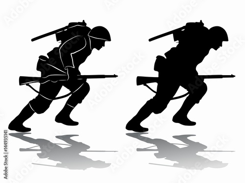 silhouette of a running soldier, vector draw
