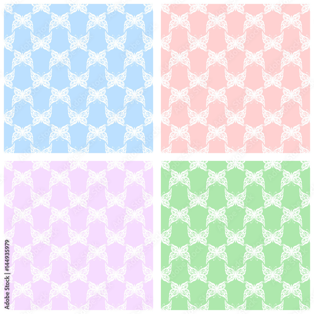 Vector illustration. Seamless pattern of butterflies. blue, pink, green