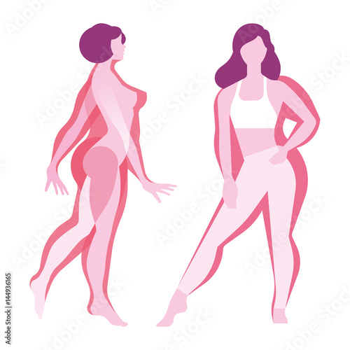 Be fit, woman silhouette images, lose weight, flat modern illustration