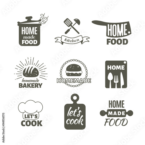 Retro kitchen cooking at home and handmade vector badges and logos