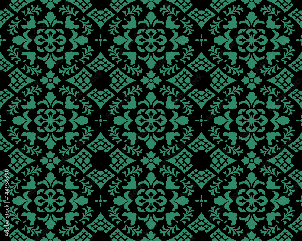 Antique seamless green background curve cross flower leaf Antique seamless green background curve cross flower leaf