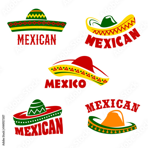Vector sombrero icons Mexican cuisine restaurant