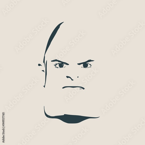 Brutal bald man. Man avatar. Front view. Isolated male face silhouette or icon. Vector illustration.