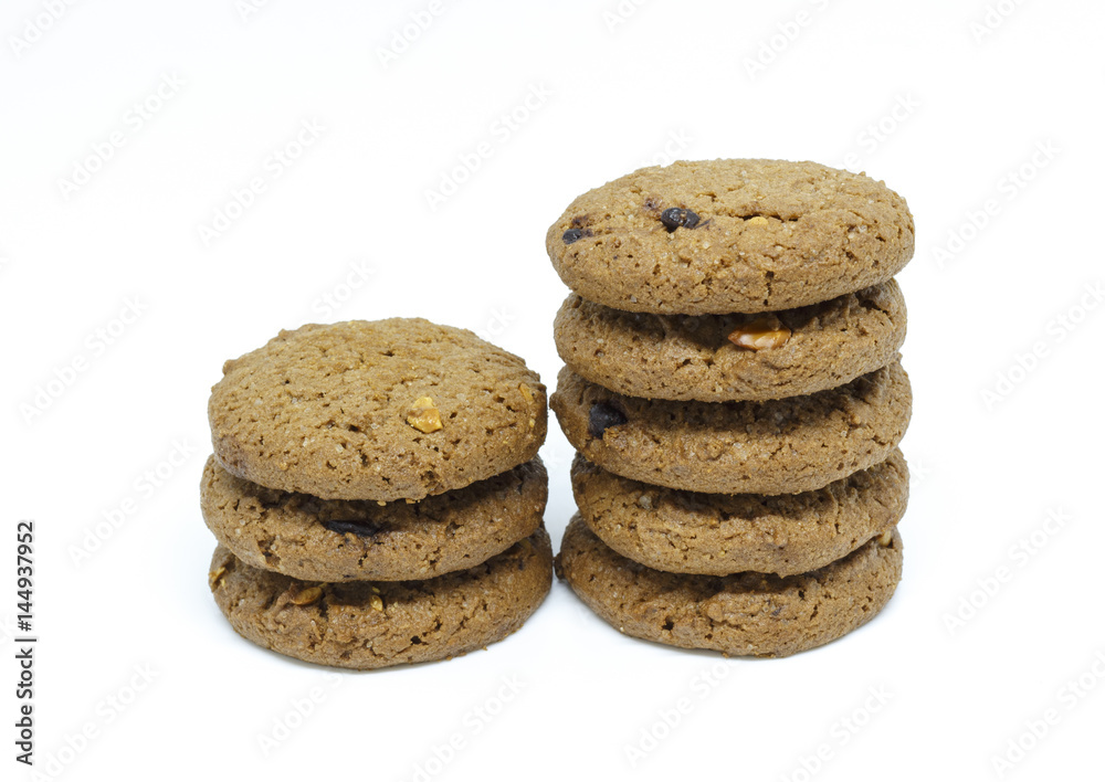 stacked of chocolate cookie on white background stacked of chocolate cookie on white background