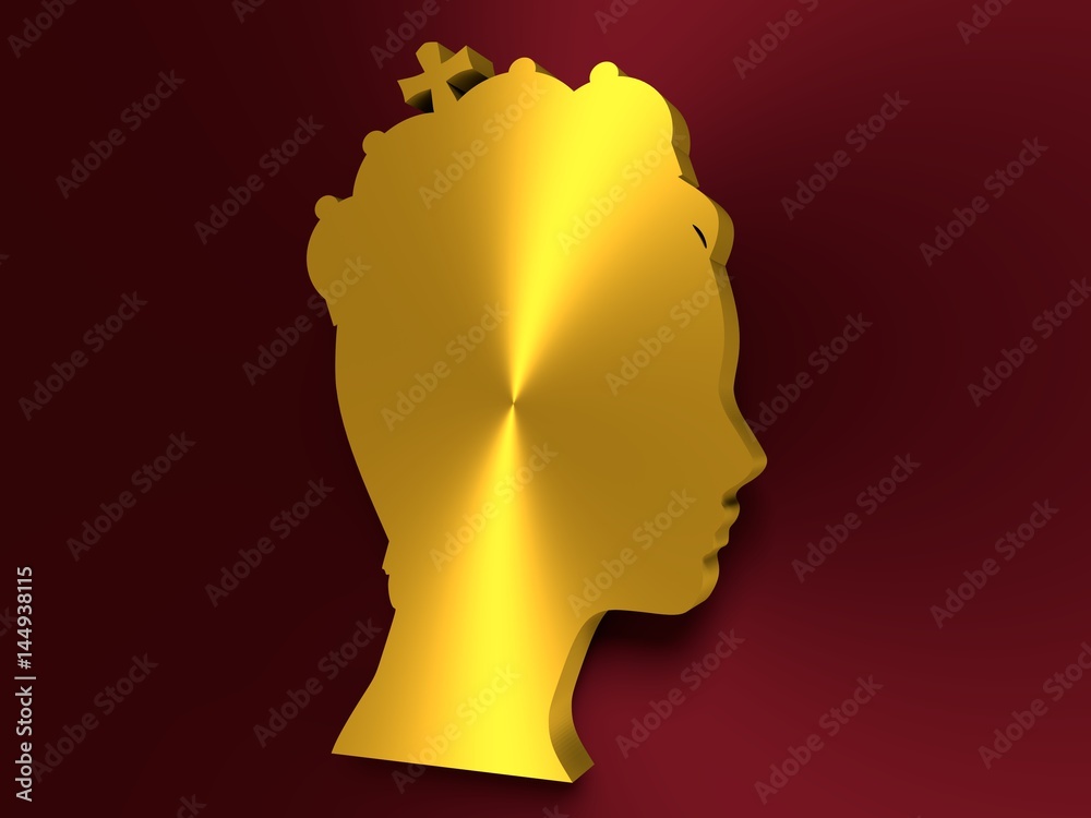 Profile of princess or queen.. Elegant silhouette of a female head. Short hair. 3D rendering. Metallic material Profile of princess or queen.. Elegant silhouette of a female head. Short hair. 3D rendering. Metallic material