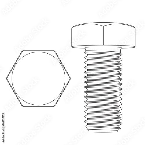 Metal hex bolt. White outline icon