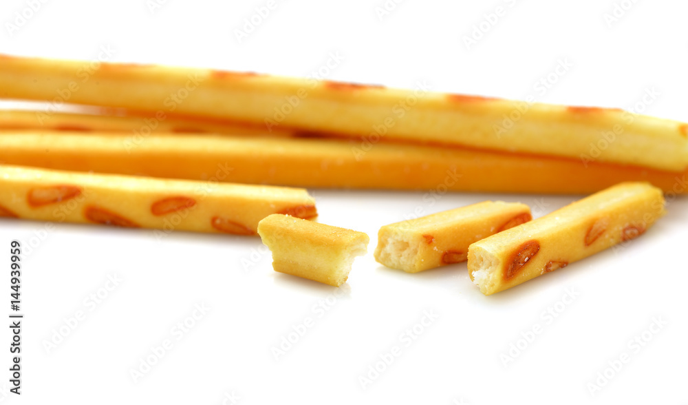 italian bread sticks. pile of delicious pretzel sticks isolated on white background