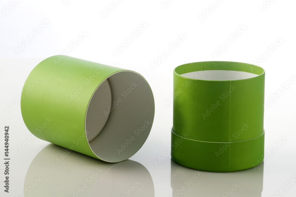 Open Green Cylinder Card Board Box for Packaging Mockups Open Green Cylinder Card Board Box for Packaging Mockups
