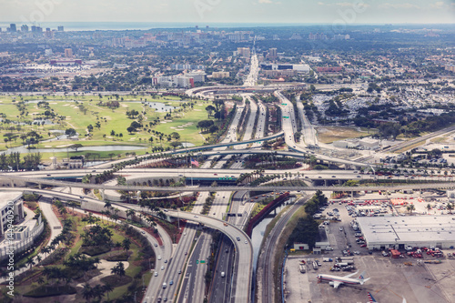 MIAMI, USA - FEBRUARY 10, 2017 - Florida Miami airport aerial view panorama landscape from airplane photo