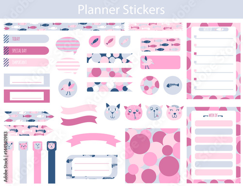 Planner stickers with cats and fish
