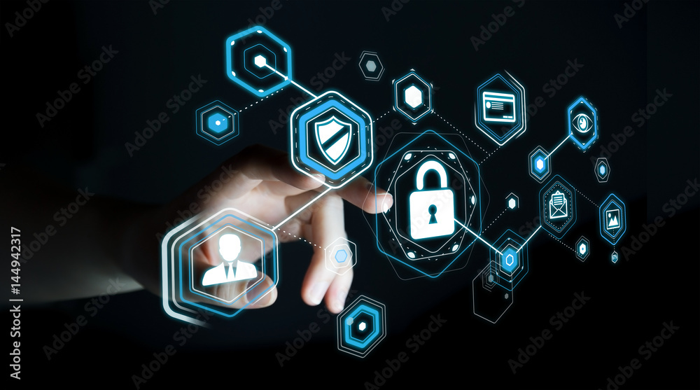 Businesswoman using antivirus to block a cyber attack 3D rendering Businesswoman using antivirus to block a cyber attack 3D rendering