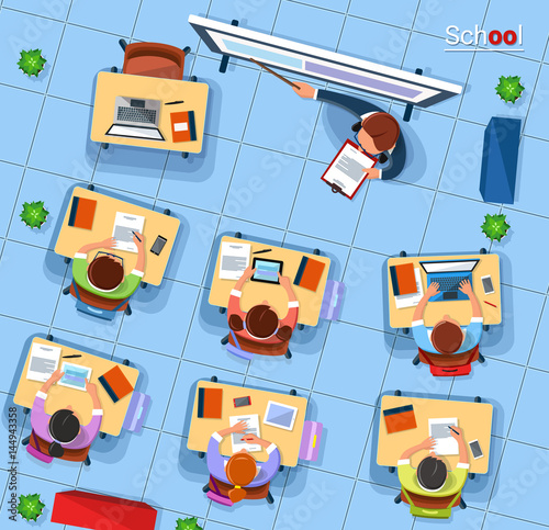 Vector top view school concept illustration in flat style.