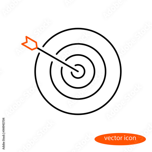 Vector linear image of an arrow in the center of the target, a flat line icon