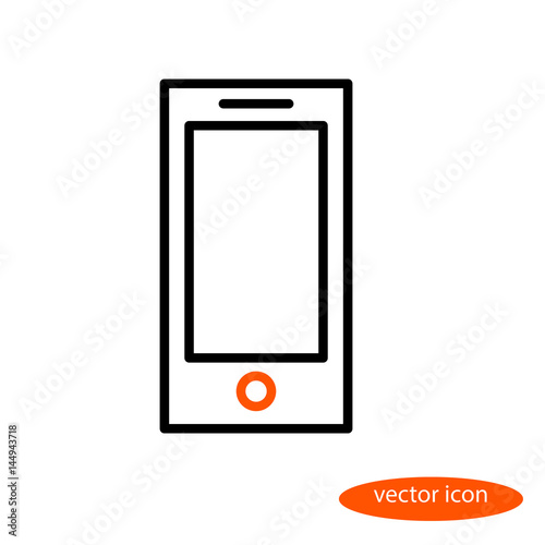 Vector linear image of a smartphone with an orange button, a flat line icon