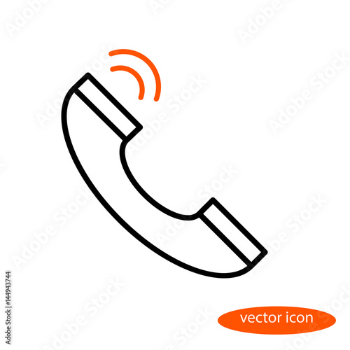 Vector linear image of telephone handset and orange sound, flat line icon