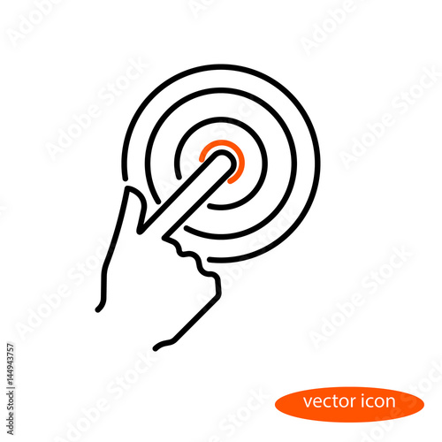 Vector linear image of a finger of a finger pushing a button, a flat line icon