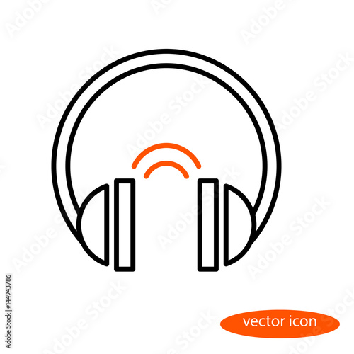 Vector linear image of headphones and orange sound phones, flat line icon