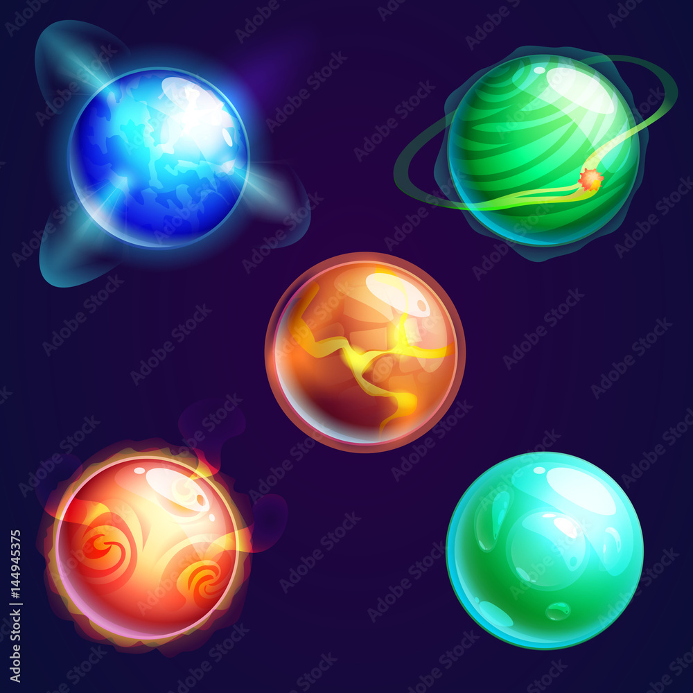 Set of isolated universe planets or cosmos stars Set of isolated universe planets or cosmos stars