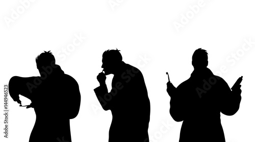 Vector silhouette of man who clean teeth.