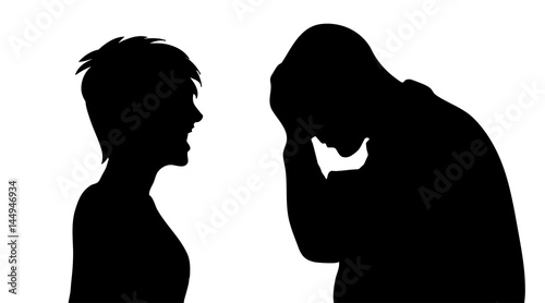 Vector silhouette of couple on white background.