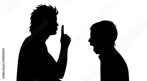Vector silhouette of family on white background.