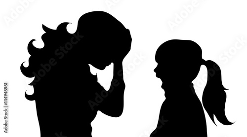 Vector silhouette of family on white background.