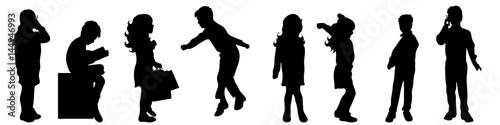 Vector silhouette of children on white background.