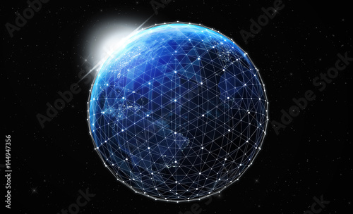 Fototapeta Naklejka Na Ścianę i Meble -  earth at night from space global communications