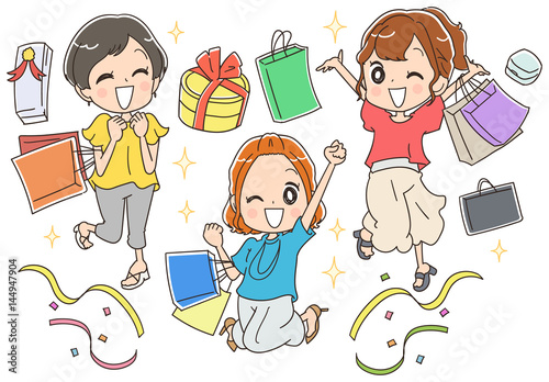 買い物を楽しむ女性のイラスト