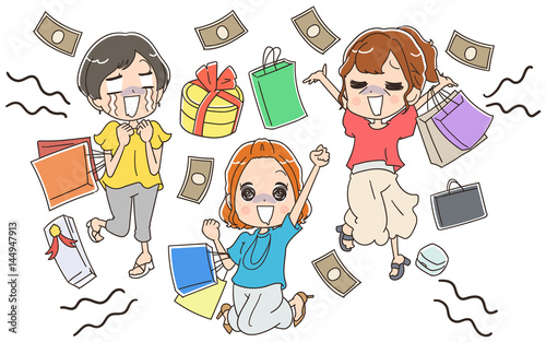 買い物依存症の女性のイラスト