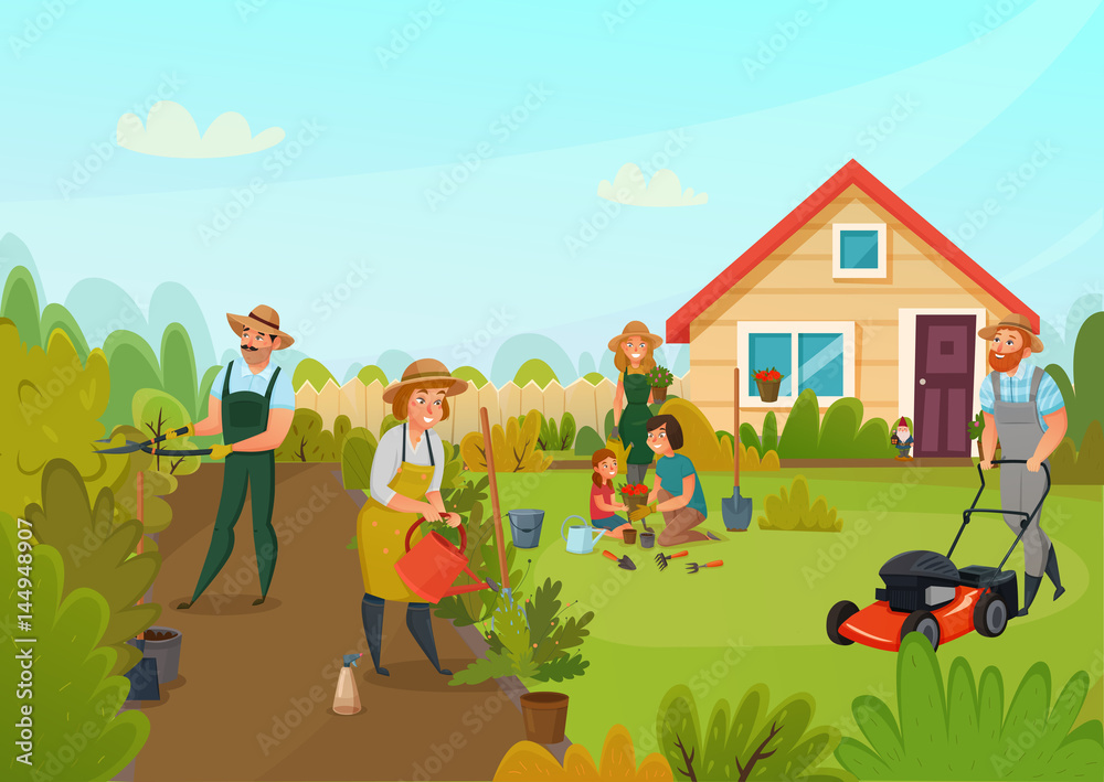 Naklejka premium Gardening Cartoon Composition