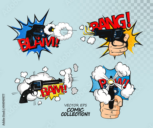 Collection of multicolored comic sound Effects.Comic bubbles design in pop art style. T-shirt