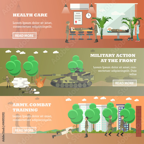 Vector set of military horizontal banners in flat style