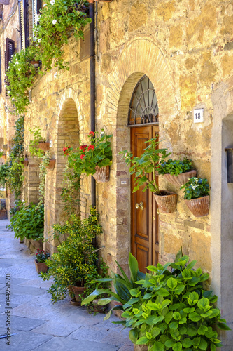 streets of Italian city Pienza in Tuscany