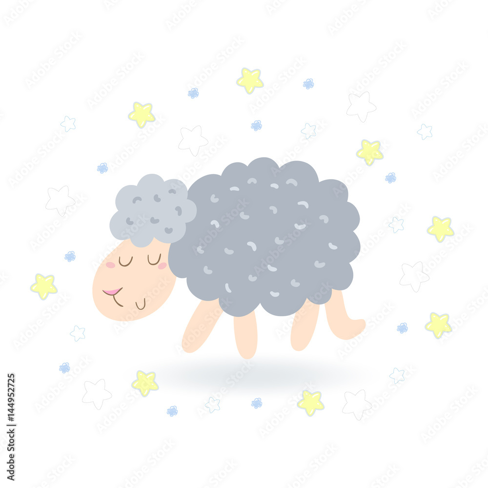 Cute hand drawn sheep in cartoon style. vector print Cute hand drawn sheep in cartoon style. vector print