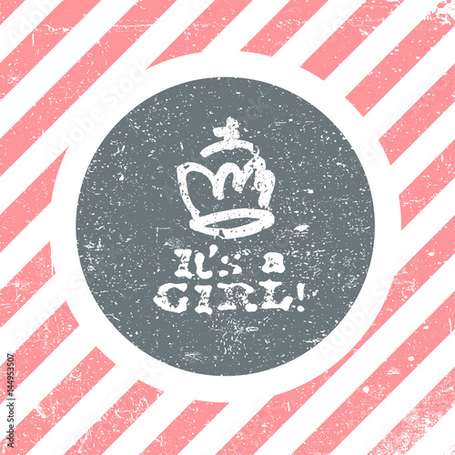 It's a girl lettering. Baby shower party design element. Vector greeting card.