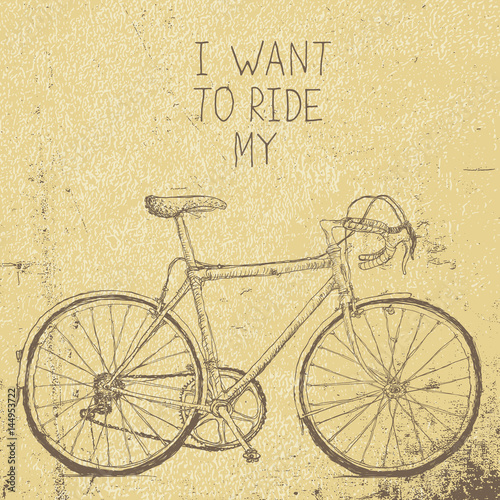 Fototapeta Bicycle vintage poster. I want to ride my bicycle vector illustration. Retro background
