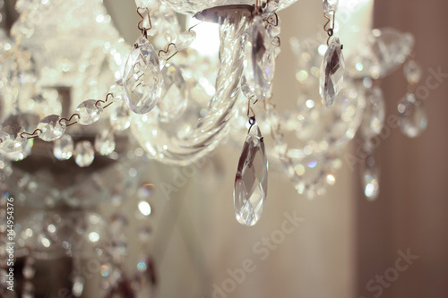 Part of crystal chandelier. Closeup
