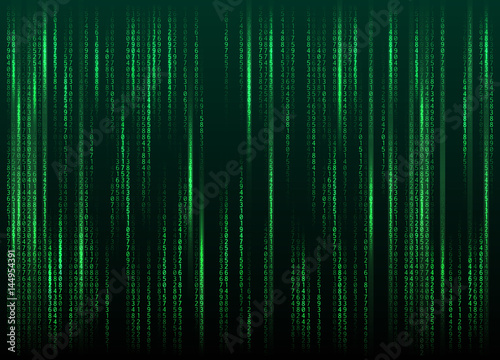 Stream of binary code on screen. Abstract vector background. Data and technology, decryption and encryption, computer matrix background with the green symbols and numbers. Vector illustration. EPS 10