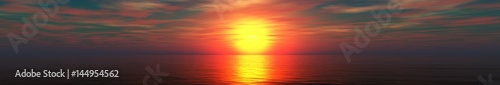 Beautiful ocean sunset, panorama of sea sunset, sun above water, 3d rendering   © ustas