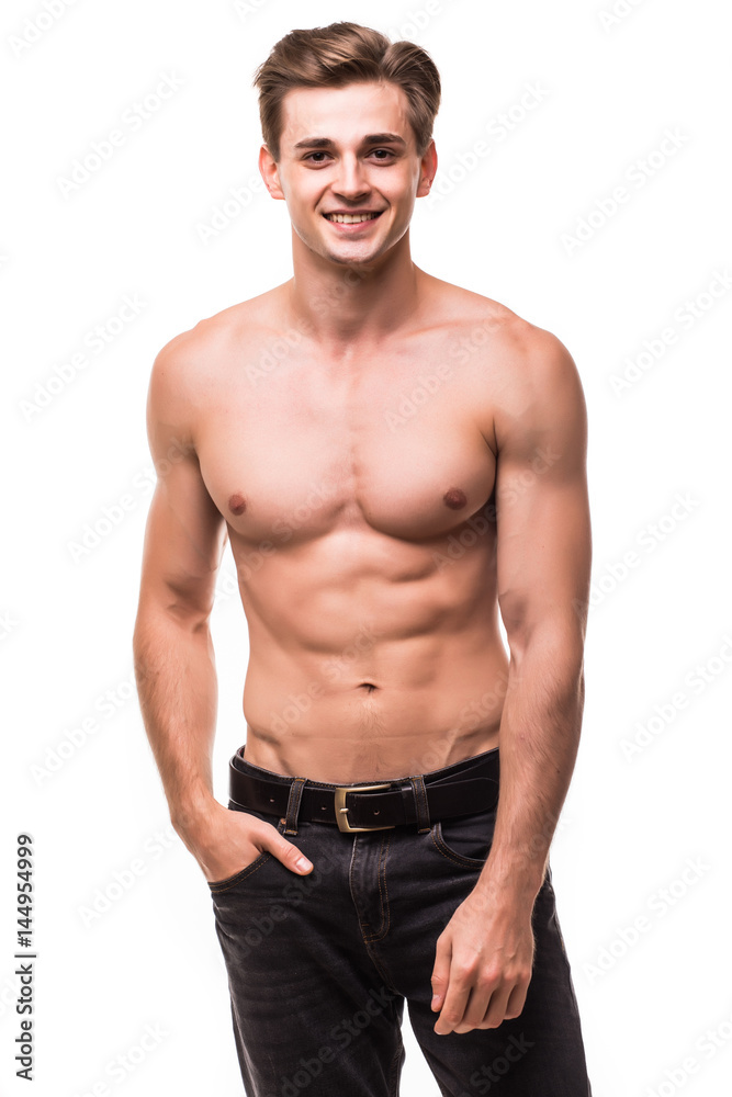 Healthy athlete body with nice muscle on white backgound Healthy athlete body with nice muscle on white backgound