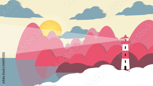 Paper-cut Style Applique Lighthouse - Vector Illustration
