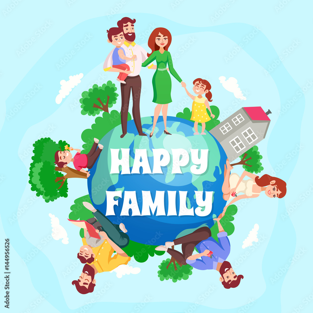 Fototapeta premium Happy Family Cartoon Composition