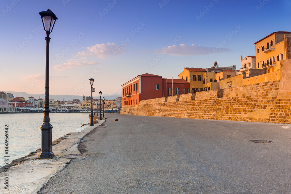 Old Venetian port of Chania at dawn, Crete. Greece Old Venetian port of Chania at dawn, Crete. Greece