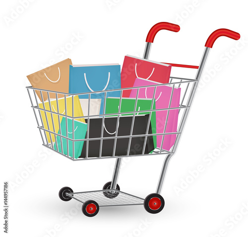 group of a paper shopping bag on a shopping cart